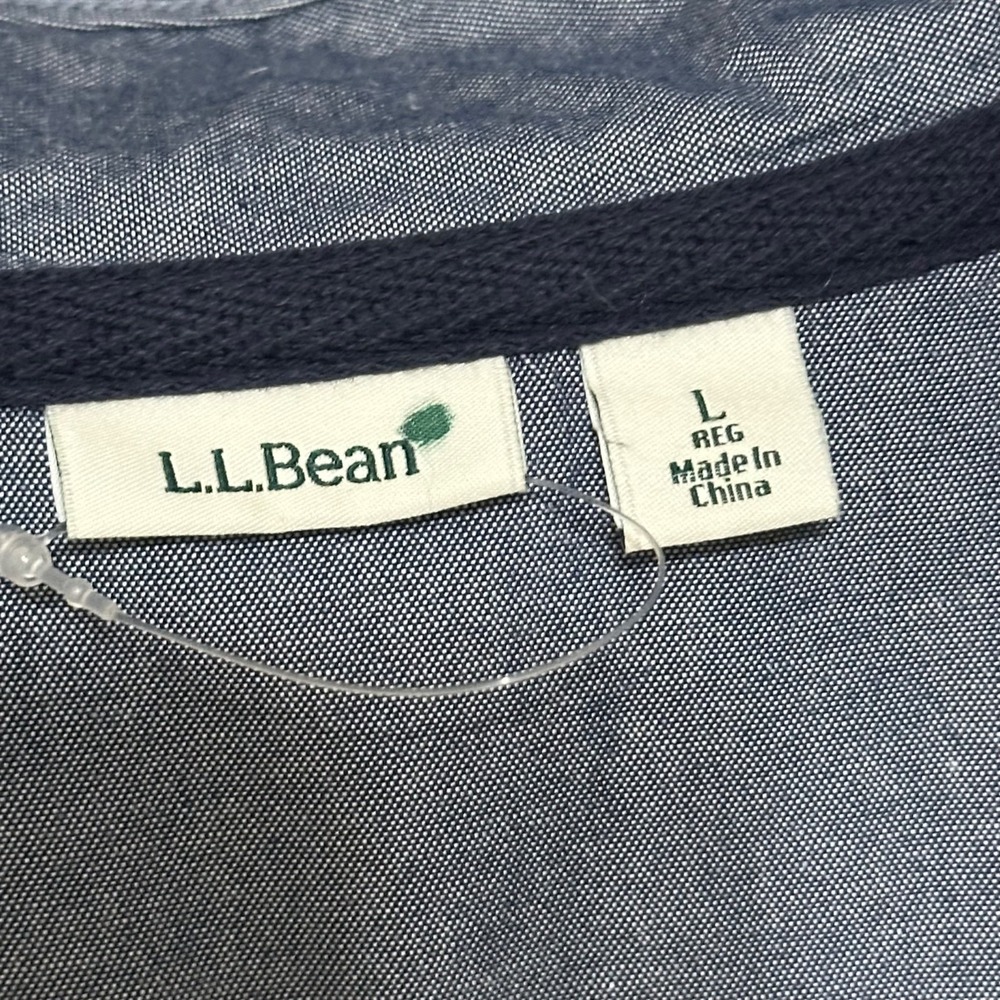 L.L.Bean Long Sleeve Striped Polo Shirt Womens L Cream Navy Preppy Old Money - Picture 3 of 6